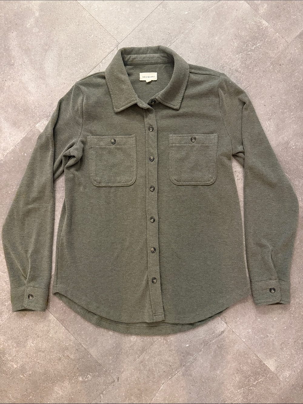 Thread & Supply Olive Green Women's Button-Down Shirt Sz XS